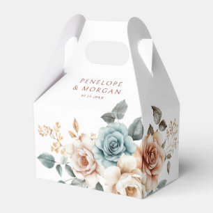 Terracotta Teal Neutral Watercolor floral wedding Favor Boxes