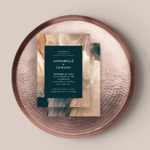 Terracotta teal painterly modern stylish wedding invitation