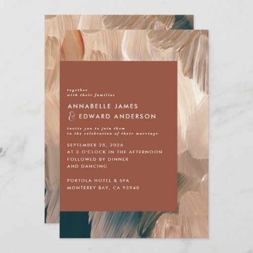 Terracotta teal painterly modern stylish wedding s save the date