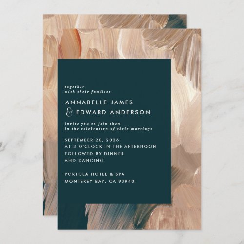 Terracotta teal painterly modern stylish wedding save the date