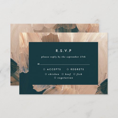 Terracotta teal painterly modern wedding RSVP Invitation