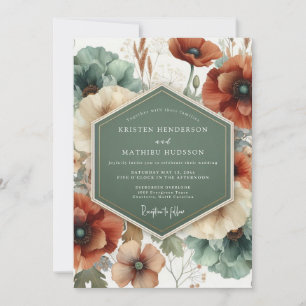 Terracotta Teal Painterly Wedding Invitation