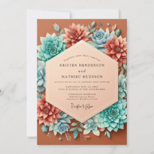 Terracotta Teal Succulent Wedding Invitation