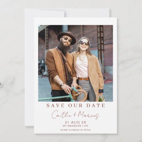 Terracotta Text Minimalist Save The Date Card