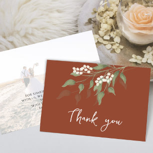 Terracotta Thank You Calligraphy Floral Greenery  Card
