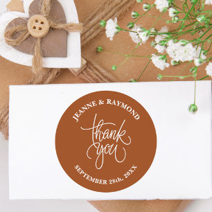Terracotta Thank You Calligraphy Wedding Favor Classic Round Sticker
