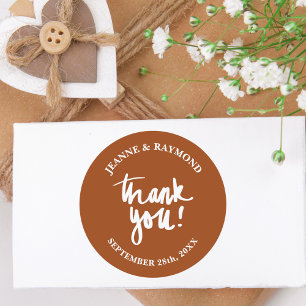 Terracotta Thank You Calligraphy Wedding Favor Classic Round Sticker