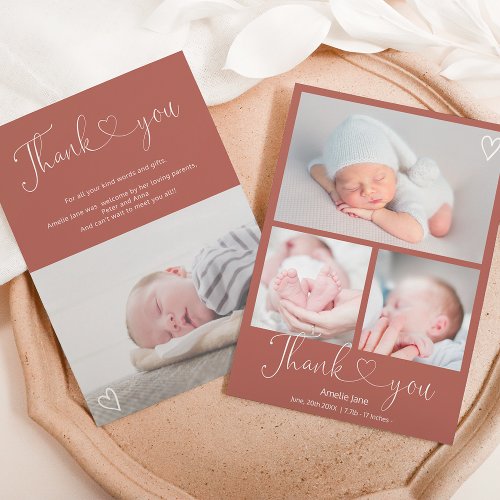 Terracotta thank you heart 4 photos baby birth announcement