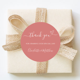 Terracotta thank you heart wedding classic round sticker