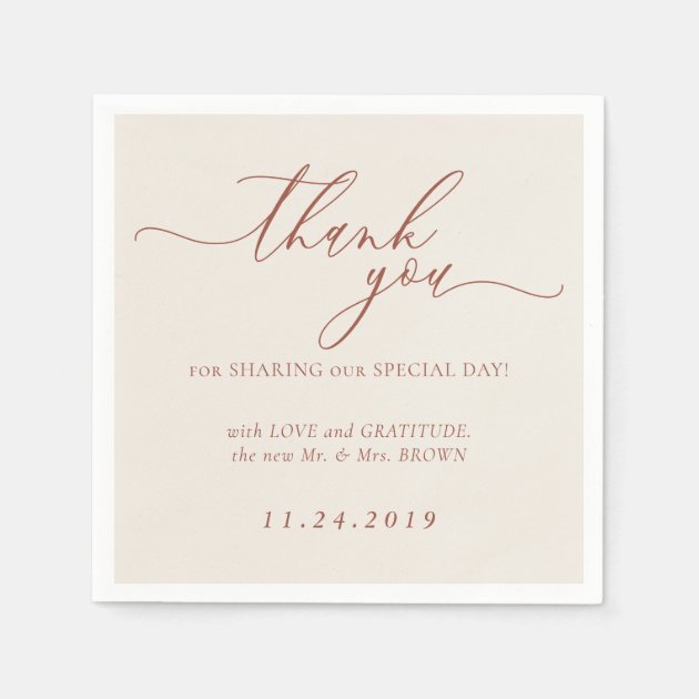 Terracotta Thanks Formal Earth Tone Decor Wedding Napkins
