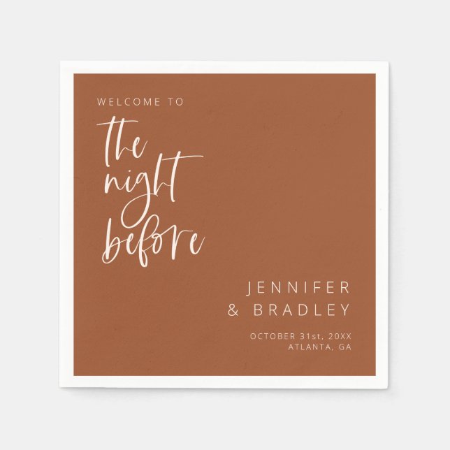 Terracotta The Night Before Rehearsal Dinner  Napkins (Front)