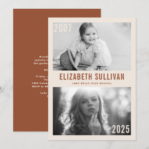 Terracotta Then and Now Photo Collage Graduation Invitation