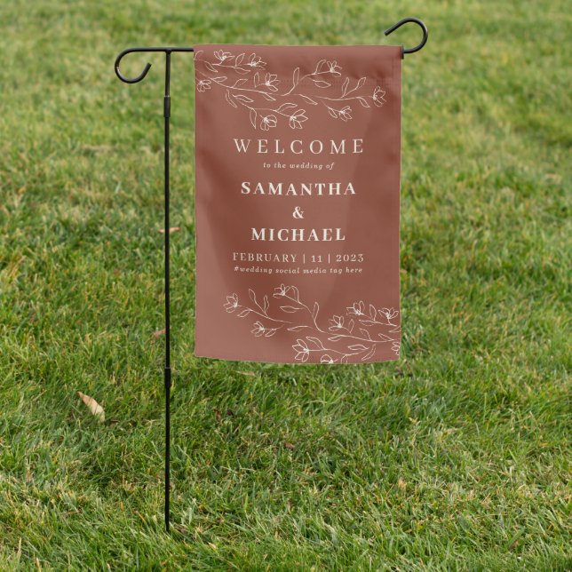 Terracotta Tiny Floral Flower Modern Garden Flag (In SItu)