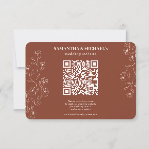 Terracotta Tiny Floral Qr Wedding Website Detail RSVP Card