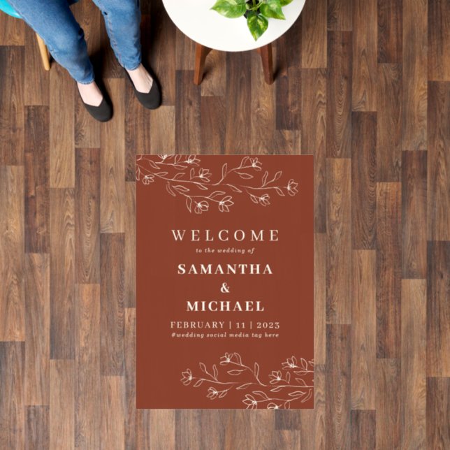 Terracotta Tiny Floral Welcome Classic Wedding Floor Decals (Floor)