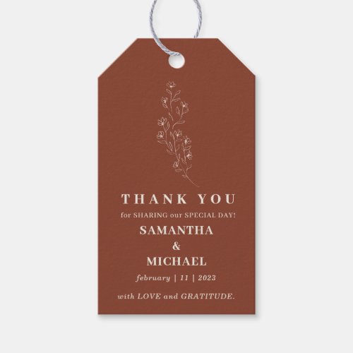 Terracotta Tiny Flower Classic Wedding Thank You Gift Tags