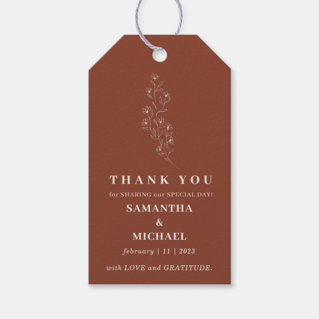 Terracotta Tiny Flower Classic Wedding Thank You Gift Tags