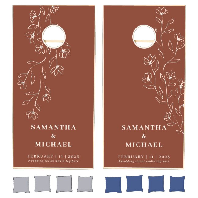 Terracotta Tiny Flower Floral Wedding Couple Cornhole Set