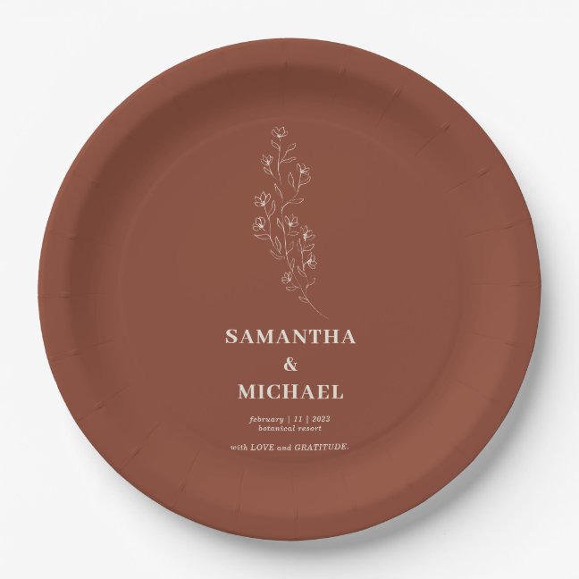 Terracotta Tiny Flower Modern Classy Wedding Paper Plates
