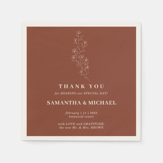 Terracotta Tiny Flower Modern Wedding Napkins