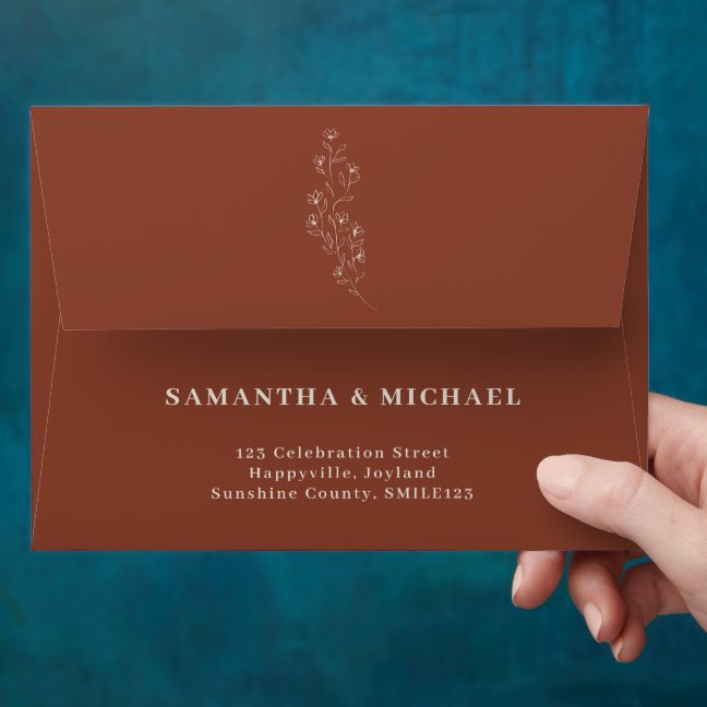 Terracotta Tiny Flower Monogram Simple Envelope