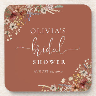 Terracotta Tiny Wildflower Bridal Shower Beverage Coaster