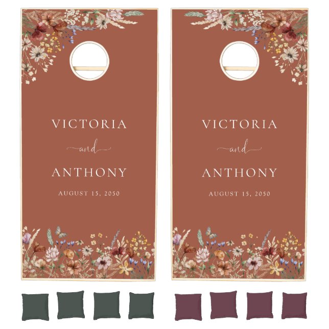 Terracotta  Tiny Wildflower Bridal Shower Cornhole Set (Set)