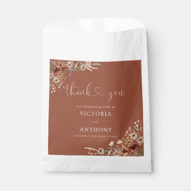 Terracotta Tiny Wildflower Bridal Shower Favor Bag (Front)