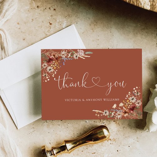 Terracotta Tiny Wildflower Bridal Shower Flat Thank You Card