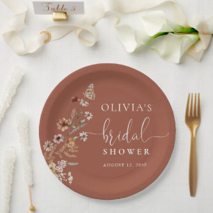 Terracotta Tiny Wildflower Bridal Shower Paper Plates