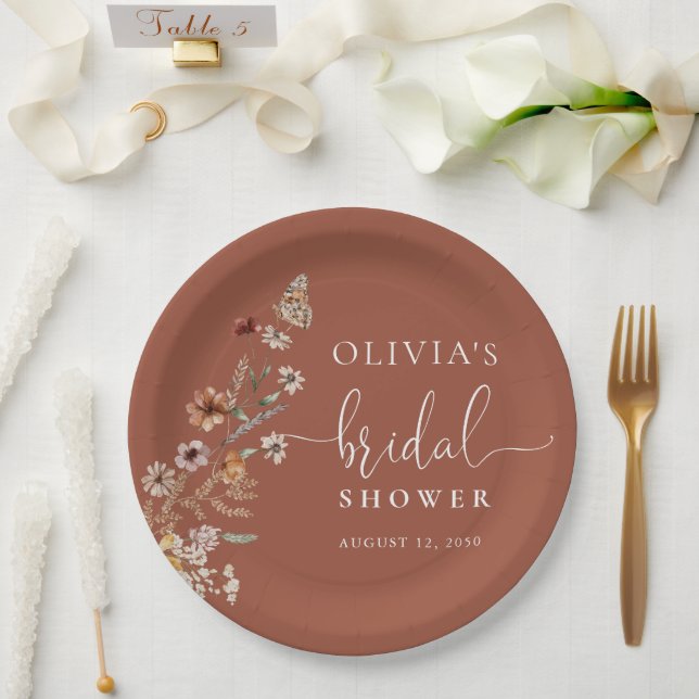Terracotta Tiny Wildflower Bridal Shower  Paper Plates (Wedding)