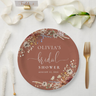 Terracotta Tiny Wildflower Bridal Shower Paper Plates