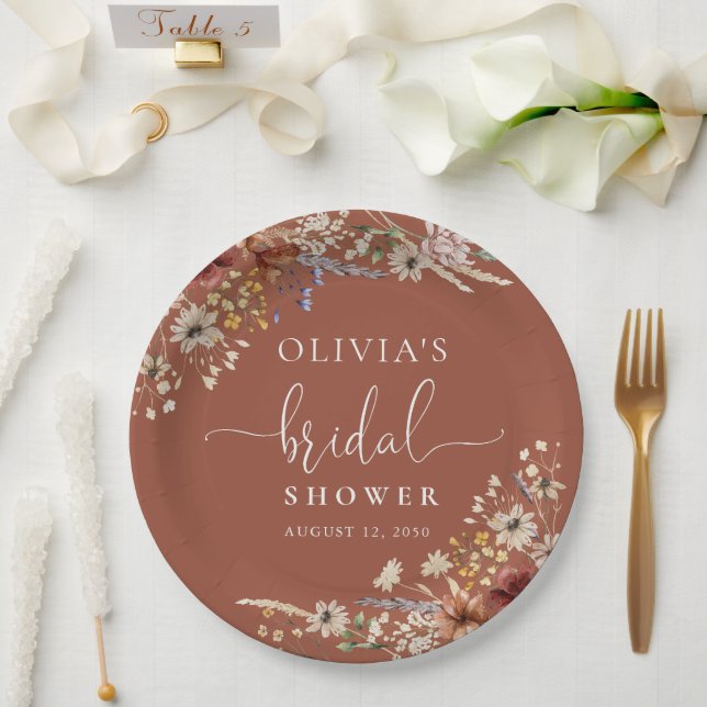 Terracotta Tiny Wildflower Bridal Shower  Paper Plates (Wedding)