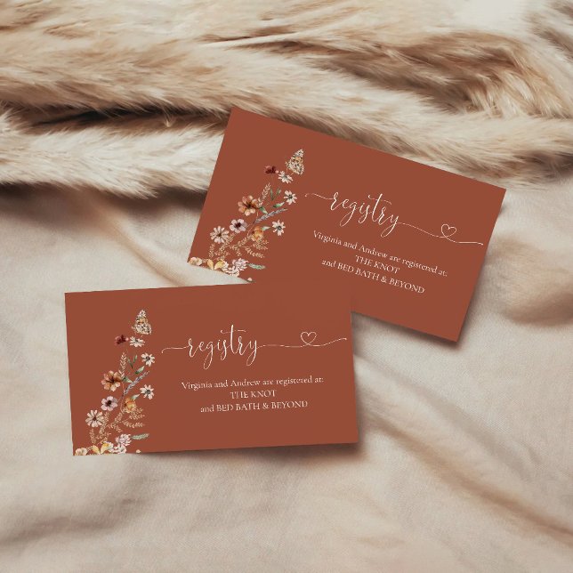 Terracotta Tiny Wildflower Bridal Shower Registry Enclosure Card (Creator Uploaded)