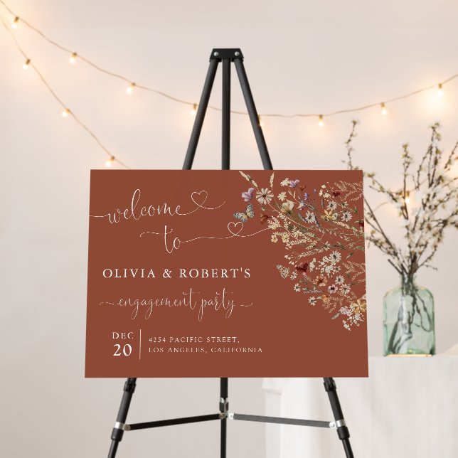 Terracotta Tiny Wildflower Engagement Party Foam Board (In Situ (Stand))