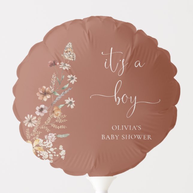 Terracotta Tiny Wildflower It's A Boy Balloon (Front)