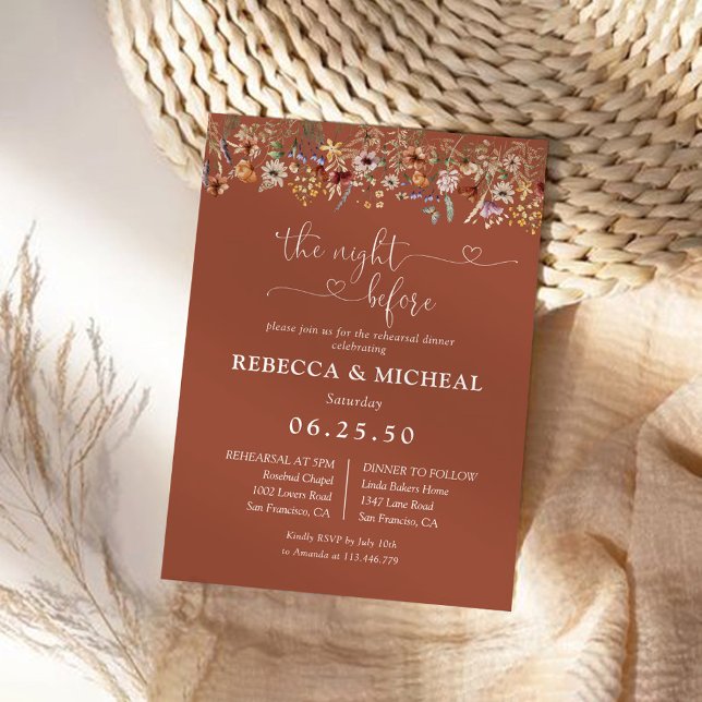 Terracotta Tiny Wildflower Rehearsal Dinner  Invitation (Creator Uploaded)