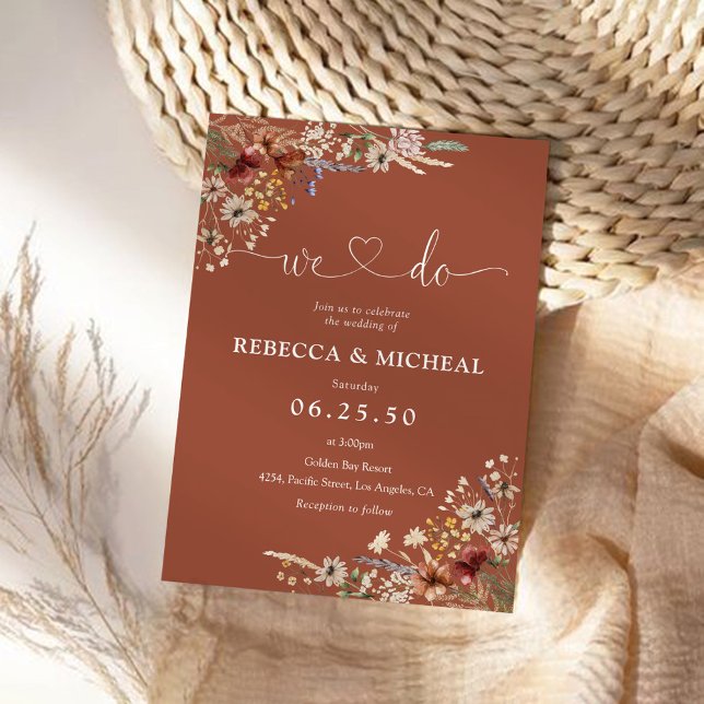 Terracotta Tiny Wildflower Wedding Ceremony  Invitation (Creator Uploaded)