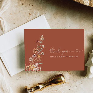 Terracotta Tiny Wildflower Wedding Flat Thank You Card