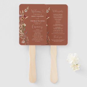 Terracotta Tiny Wildflower Wedding Program Hand Fan