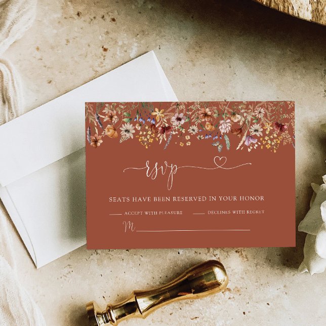 Terracotta Tiny Wildflower Wedding RSVP Card (Creator Uploaded)