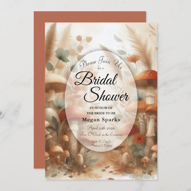 Terracotta Toadstool Woodland Magic Bridal Shower Invitation (Front/Back)