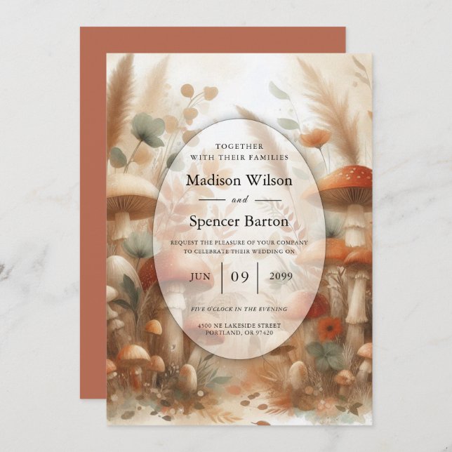 Terracotta Toadstool Woodland Magic Wedding Invitation (Front/Back)