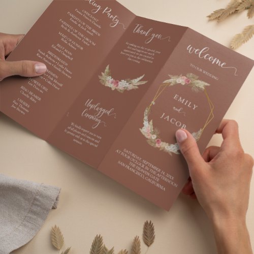 Terracotta Tri_fold floral wedding program Flyer