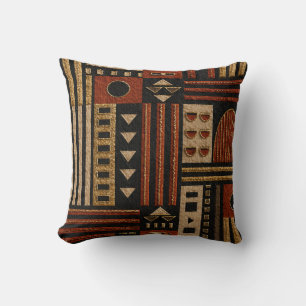 Terracotta Tribal Geometric Sherpa Blanket Decor Throw Pillow