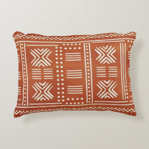 Terracotta Tribal Mudcloth Pattern Accent Pillow
