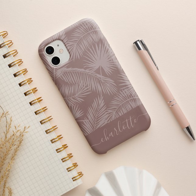 Terracotta Tropical Botanical Palm Leaves Pattern iPhone Case (Creator Uploaded)