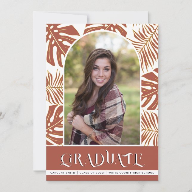 Terracotta tropical Class of 2023 photo graduation Announcement (Front)
