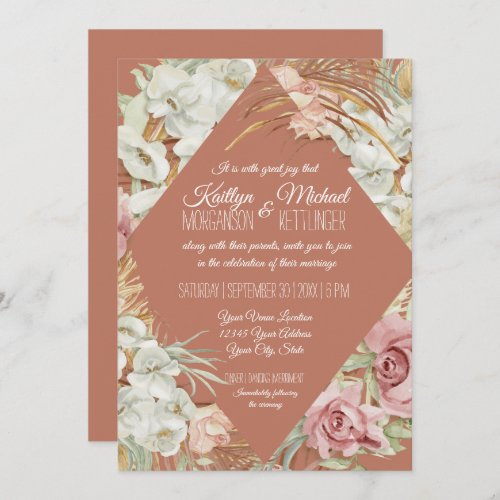 Terracotta Tropical Pampas Greenery Blush Floral Invitation