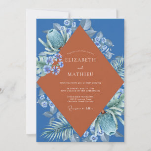Terracotta Tropical Protea Soft Eucalyptus Wedding Invitation